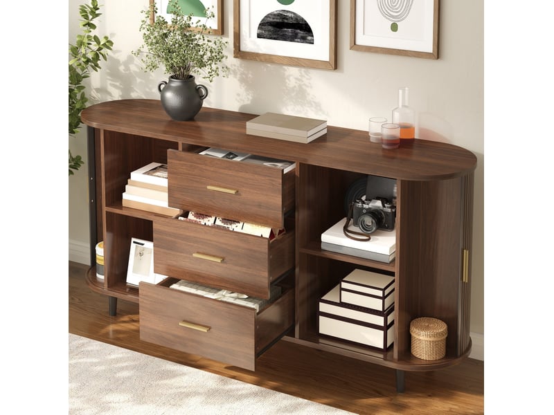  Buffet bas 160x40x80,5 cm avec 3 tiroirs et portes coulissantes, finition noyer  - Conforama B