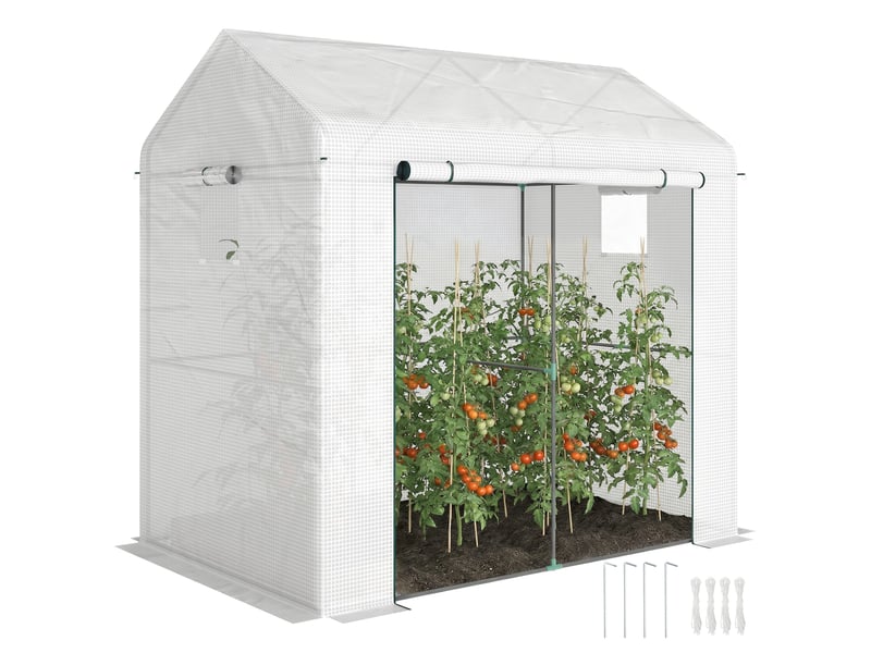  Serre de jardin pe, serre de balcon, bâche renforcée 135 gm², châssis en acier, porte zippée, 200 x 140 x 200 cm, blanc  - Conforama A