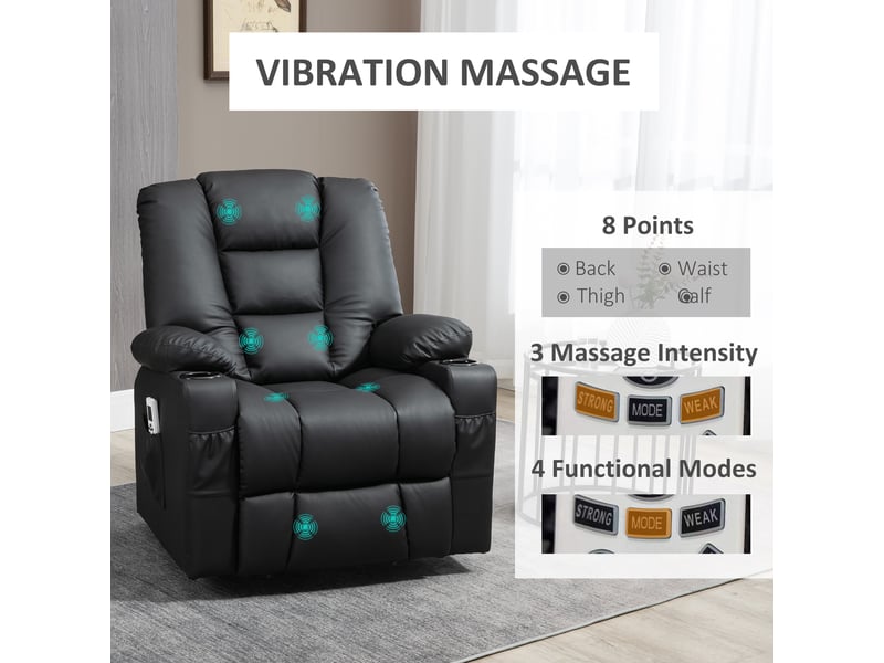  Fauteuil releveur électrique noir, fauteuil relax inclinable avec repose-pieds, usb et roulettes pour salon et télévision  - Conforama B