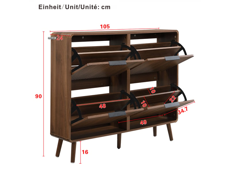  Meuble à chaussures 105x24x90 cm, meuble d'entrée, 24 paires, grande capacité, meuble salon, meuble entrée, mdf, noyer  - Conforama C