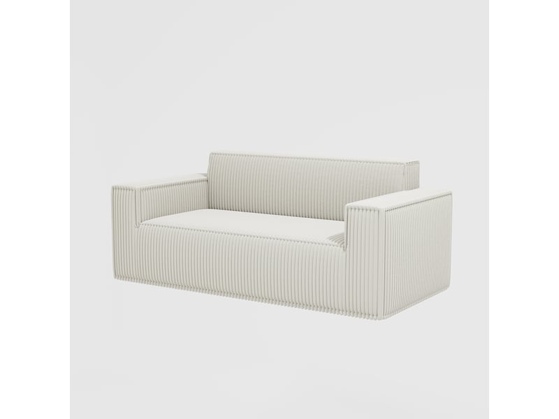  Canapé 2 places en velours côtelé blanc, assise profonde, sans pieds, sans montage, transport facile  - Conforama E