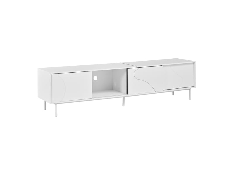  Meuble tv blanc 180 cm avec led et portes coulissantes en mdf mat  - Conforama R