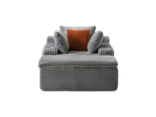 Canapé convertible sans cadre rigide avec 3 coussins  - accoudoirs porte-gobelets velours côtelé gris