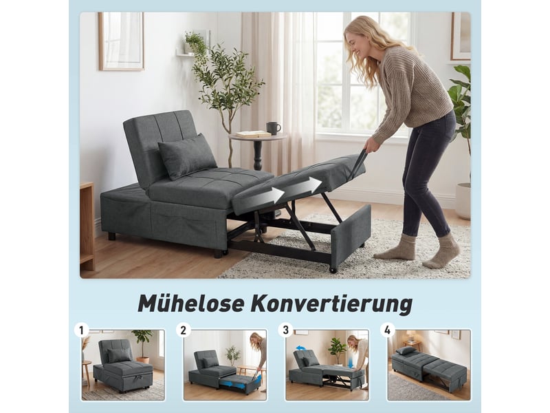 Fauteuil convertible 4 en 1 avec dossier inclinable et coussin 65,5 x 104 x 81 cm - Conforama D