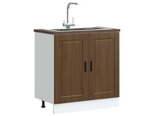 Meuble de cuisine, meuble bas pour évier chêne marron bois ingénierie