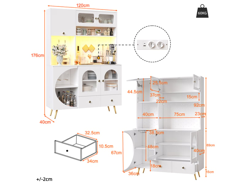  Lit superposé 90 x 200 au-dessus de 140 x 200, avec tiroirs, rangement et toboggan, multifonctionnel, gris  - Conforama C