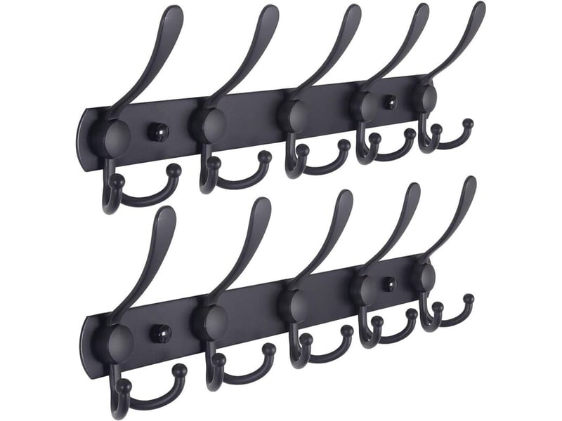  Noir, 2 pièces) porte-manteau mural - 5 crochets triples, robustes et durables, en acier inoxydable, rails à en métal pour porte-manteaux QWE000790 - Conforama A