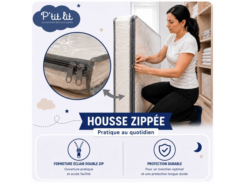  P'tit lit - housse protection matelas bébé 60x120 cm - protection totale imperméable - sac déménagement - stockage - fermeture éclair - ép. Jusqu'à 12 cm  - Conforama C