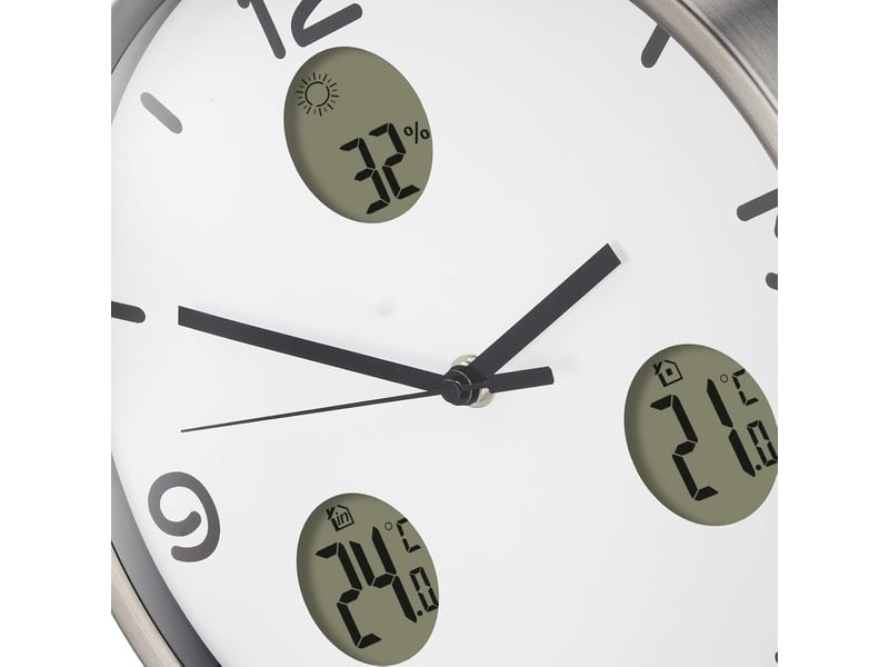  Horloge murale radio-pilotée avec thermomètre et hygromètre 30 cm de diamètre  - Conforama B