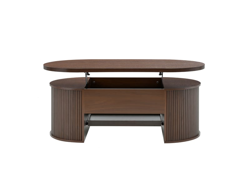  Table basse relevable avec côtés en bois courbés, plateau extensible et rangement, design multifonctionnel  - Conforama A