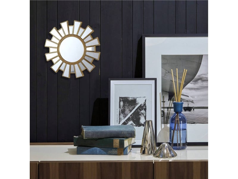  Miroir rond suspendu doré – miroir sculpté de style européen – décoration bohème pour salons et bureaux – 25 cm  - Conforama C