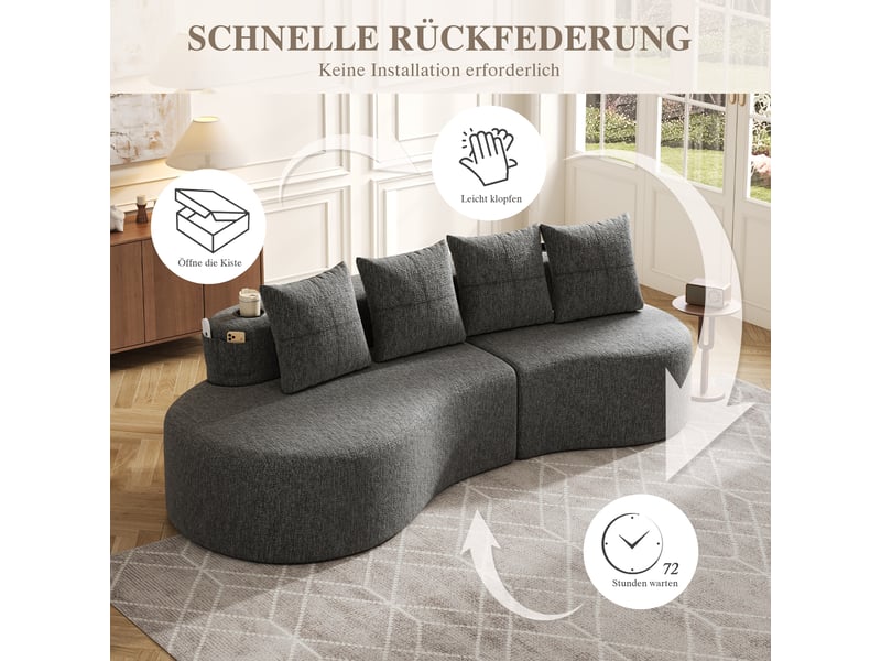  Canapé droit fixe 4 places lin gris foncé canapé compressible - Conforama E