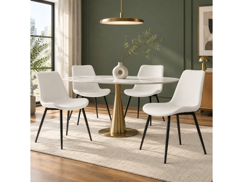  Lot de 4 chaises de salle à manger en polyuréthane blanc et métal noir  - Conforama C