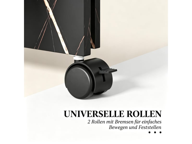 Table de salle à manger pour 6 personnes avec abattants et roulettes verrouillables, en panneaux de particules, noir - Conforama E