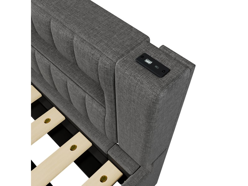  Lit de jour 90x200 en lin gris avec coffre hydraulique et éclairage led  - Conforama W