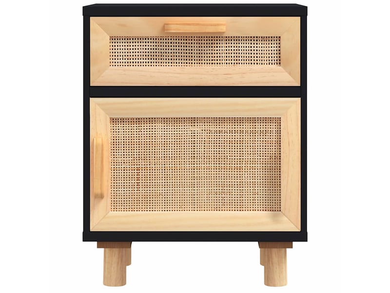  Table de chevet - cabinet de chevet - table de nuit noir bois de pin massif et rotin naturel  - Conforama C