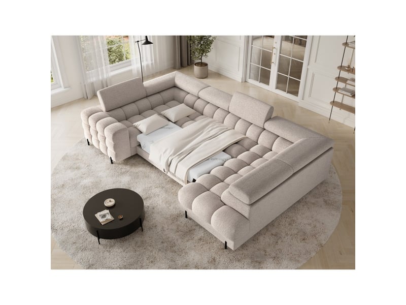  Canapé panoramique convertible factory 3 places beige – angle droit avec coffre – version 3  - Conforama B