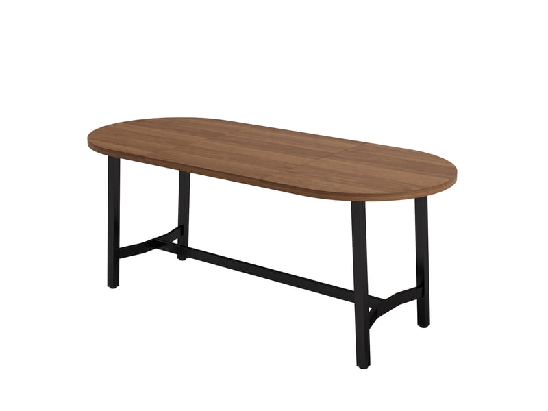 Table à manger simple noyer 180x80x75 cm, 6-8 personnes, coins arrondis, pieds en fer - Conforama D