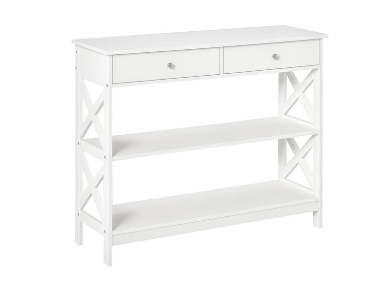  Console à 2 tiroirs et 2 étagères, idéale pour l'entrée ou le salon. En mdf, 100 x 30,5 x 80 cm, blanche.  - Conforama A