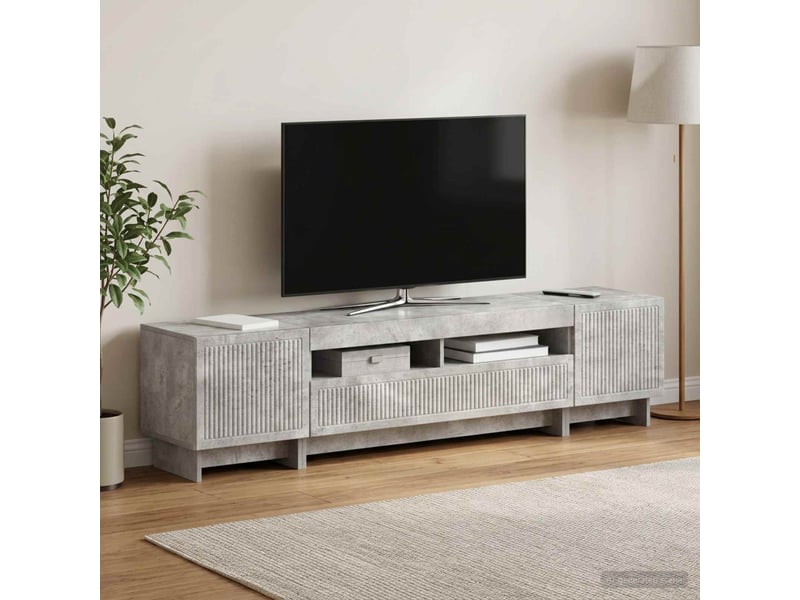  Meuble tv - banc tv - meuble de rangement led 5 pièces gris béton bois d'ingénierie  - Conforama B