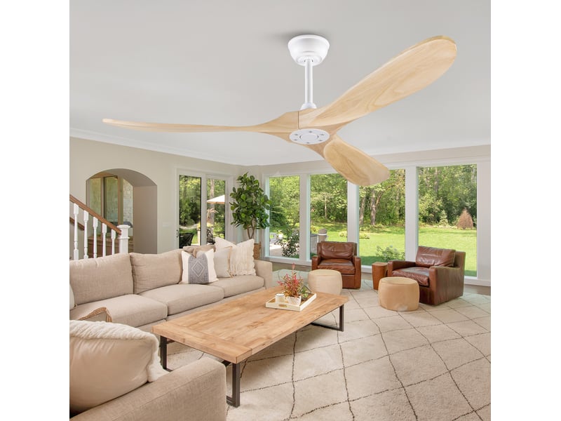  Ventilateur de plafond 152 cm sans éclairage blanc et naturel avec télécommande  - Conforama D