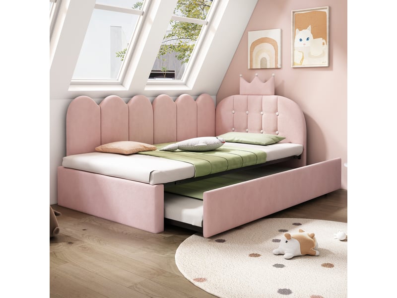 Lit sofa en velours rose 90x200 cm  - Conforama E