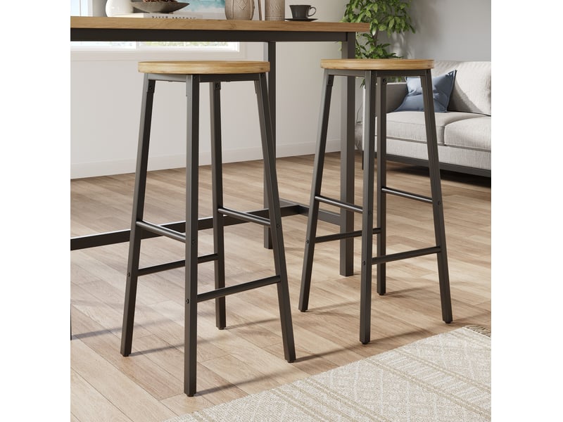  Lot de 2 barhocker avec repose-pieds doubles et pieds réglables, assise en bois  - Conforama B
