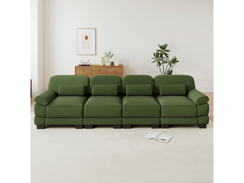 Canapé modulable - 4 places - coussins lombaires - velours côtelé - mobilier de salon - configuration flexible - pratique - vert CozyNest - Conforama C