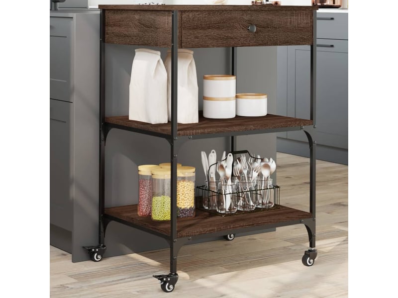 Desserte de cuisine, chariot de rangement chêne marron 60x48x89,5 cm bois d'ingénierie - Conforama B