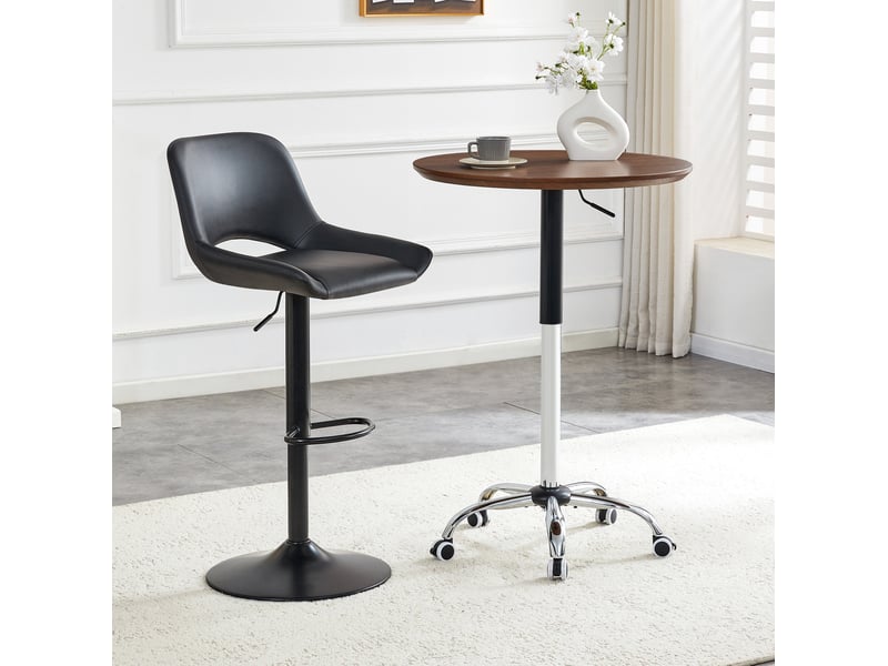  Table d’appoint ronde, 70x70x73,5 cm, réglable en hauteur, design moderne, plateau mdf, piètement métal, coloris noyer  - Conforama E