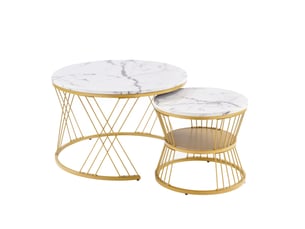 Tables basses gigognes 70x70x45 cm et 45x45x40 cm mdf blanc et doré