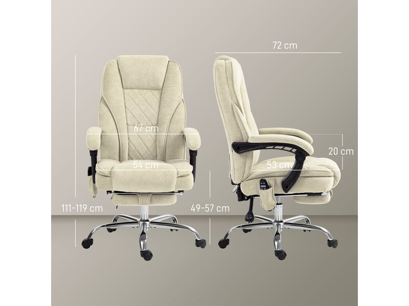  Fauteuil de bureau massant et chauffant, chaise de bureau, 67x72x119cm, beige  - Conforama E