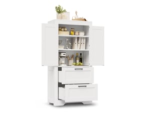 Buffet de cuisine 60x30x128 cm, 2 tiroirs, blanc, style campagne