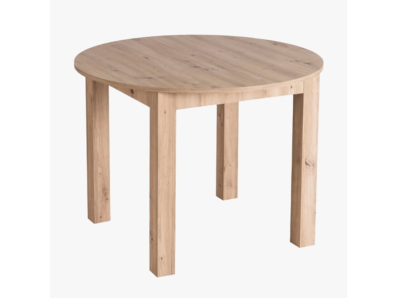  Table à manger ronde extensible couleur bois clair pieds métal noir  - Conforama A