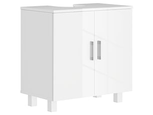Meuble sous lavabo 2 portes en mdf blanc brillant, découpe en u, 60 x 35 x 60 cm