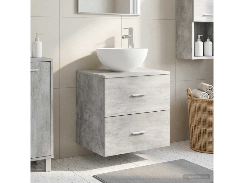Meuble lavabo mural, meuble de rangement gris béton 49.5x35x63 cm - Conforama B