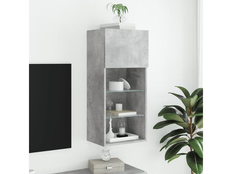  Meuble tv - banc tv - meuble de rangement avec lumières led gris béton 40,5x30x90 cm  - Conforama C