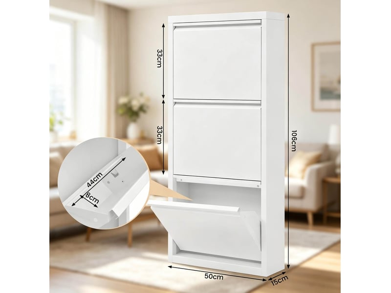  Meuble à chaussures ulevr lot de 2, 3 abattants magnétiques, métal blanc, 50 x 15 x 106 cm par meuble  - Conforama C