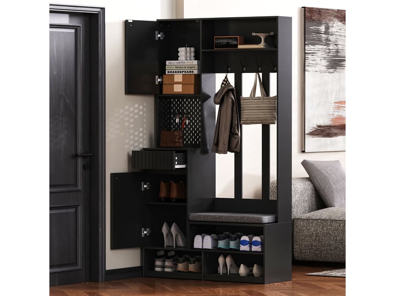  Portemanteau avec banc et rangement noir 100 x 180 cm en mdf  - Conforama E