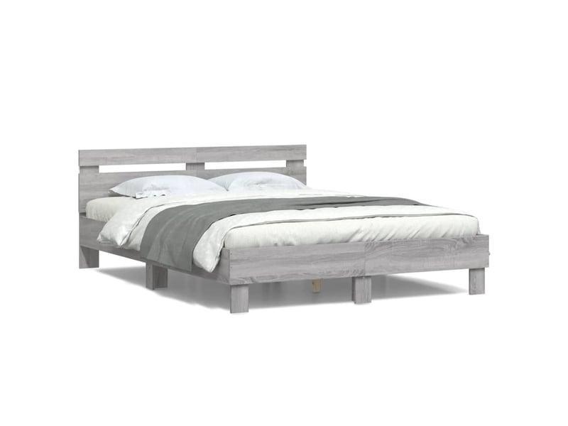 Lit double- lit adulte - cadre de lit avec led sans matelas sonoma gris 150x200 cm - Conforama D