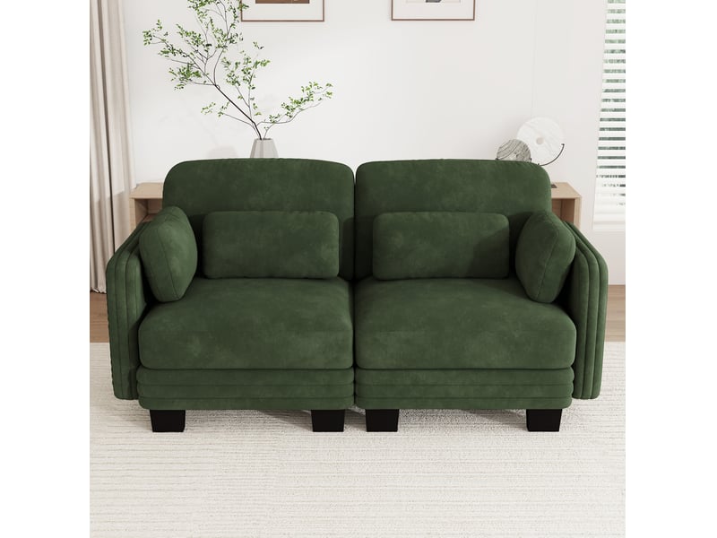 Canapé modulable 2 places 176x88x88 cm, accoudoirs et coussins de soutien, cadre en bois, chenille, vert - Conforama B