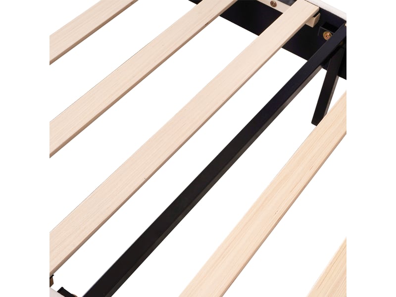  Lit enfant rembourré 90x200 cm en velours, lit simple avec dossier fleuri et 12 lattes, sans matelas, beige  - Conforama E