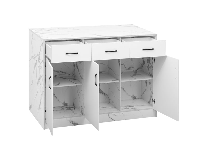  Îlot de cuisine 120 x 60 x 90,5 cm, bar intégré 26 cm, 3 tiroirs, 3 portes à tablettes réglables, mdf, blanc  - Conforama E