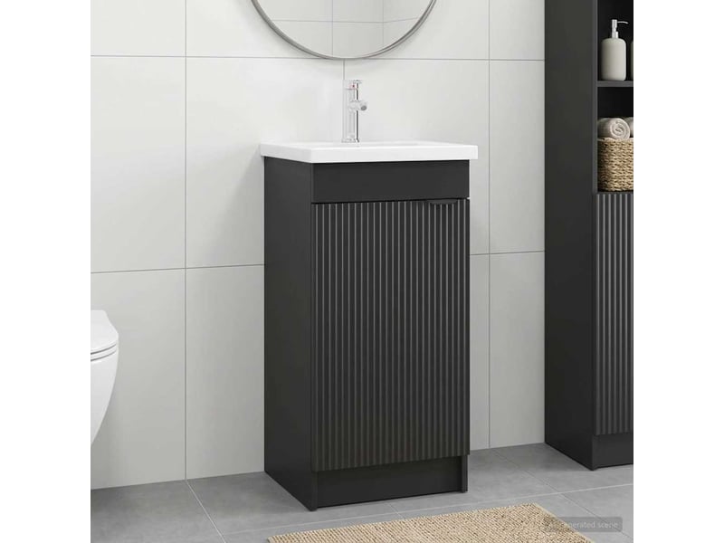  Meuble salle de bain avec évier, meuble de rangement noir 42x40x84.5 cm shl8556  - Conforama B