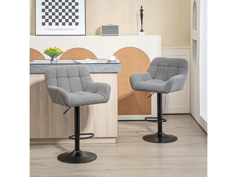  Lot de 2 tabourets de bar, style rétro, hauteur réglable, aspect polaire, gris et noir  - Conforama C
