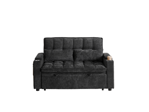 Canapé droit convertible <strong>COVREO </strong> <strong></strong> 2 places Tissu noir avec coffre de rangement