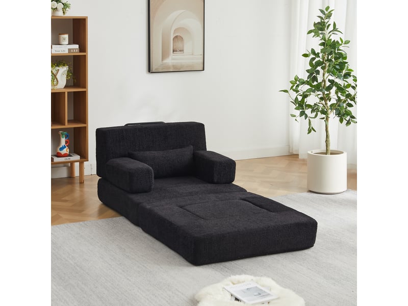  Canapé droit 2-en-1, sofa modulable en chenille, assise individuelle ajustable pour salon, chambre, bureau, 80 x 90 x 90 cm, noir  - Conforama D