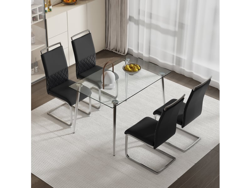  Lot de 4 chaises de salle à manger 42x48x95 cm dossier haut polyuréthane (pu) noir  - Conforama B