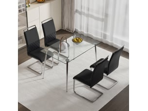 Lot de 4 chaises de salle à manger 42x48x95 cm dossier haut polyuréthane (pu) noir