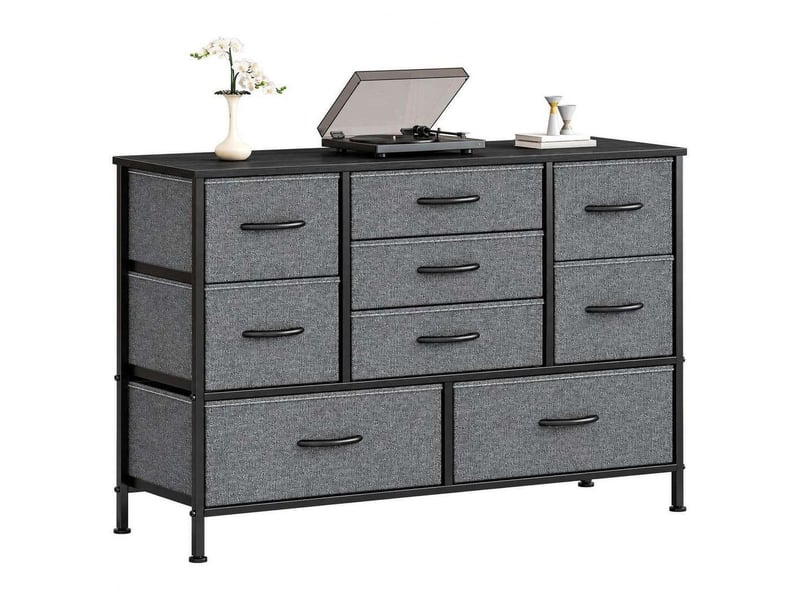  Chiffonnier neuf tiroirs tissu meuble de rangement 76 cm gris fonce moderne  - Conforama A